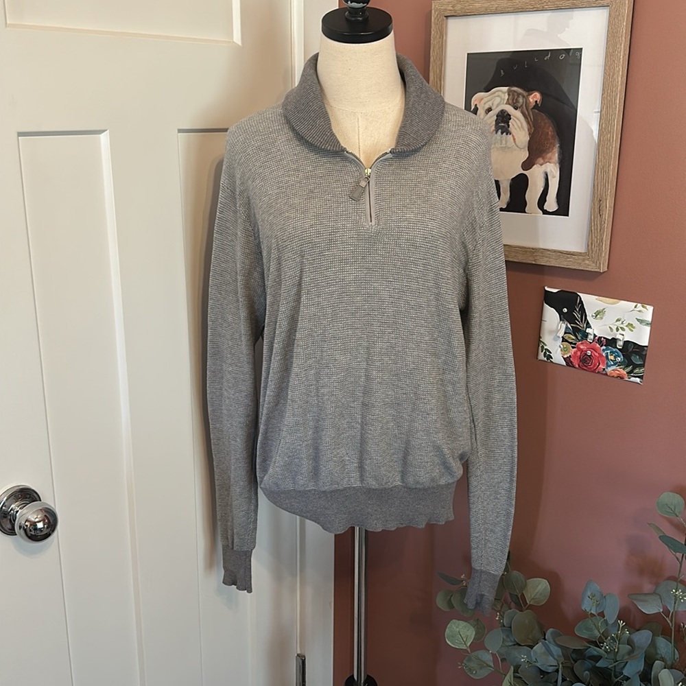 Peter Millar Crown soft waffle two-tone gray men’s 1/4 Zip L cotton silk Henley